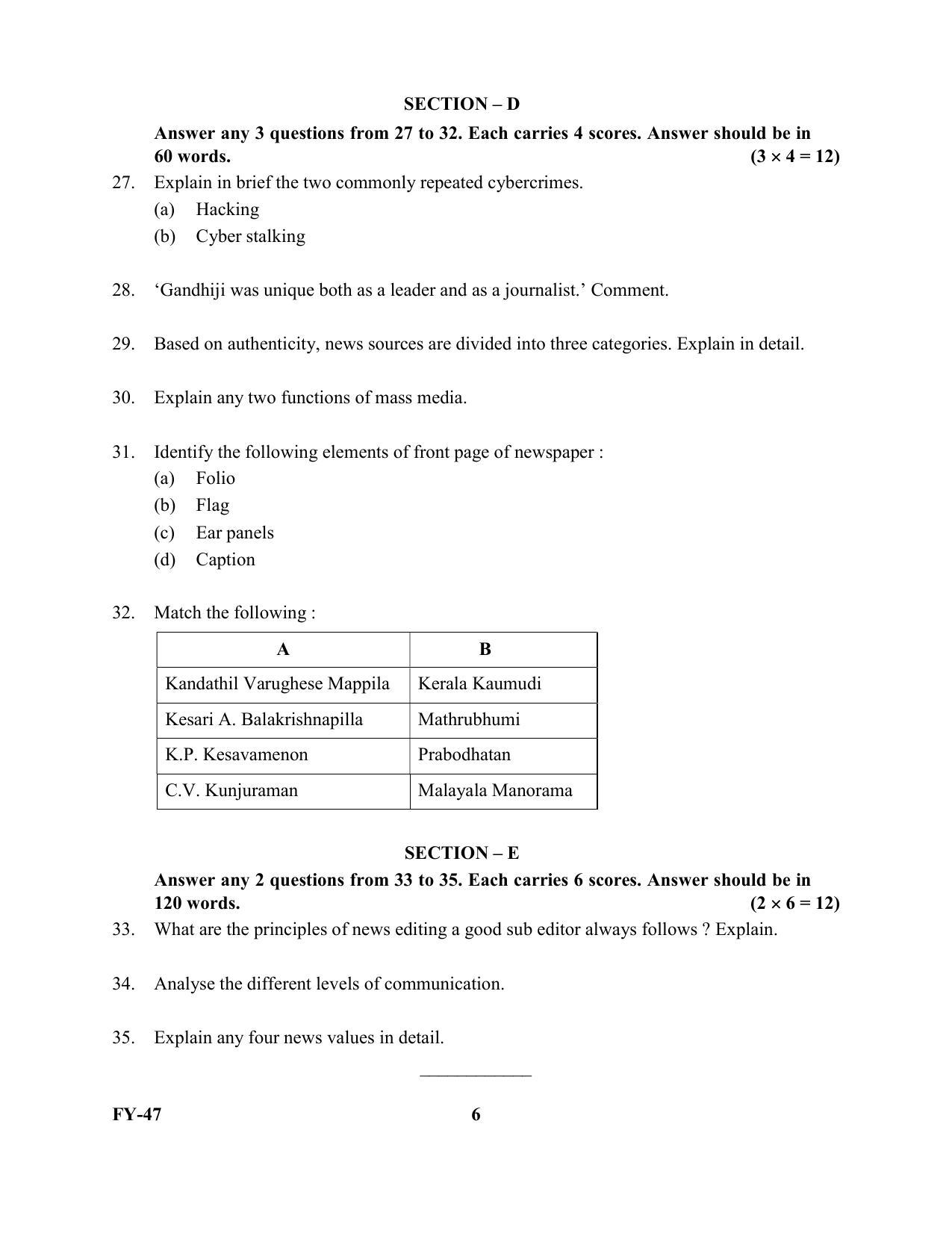 Kerala Plus One 2022 Journalism Question Papers - Page 6