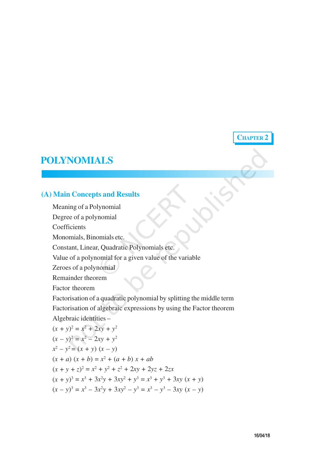 NCERT Exemplar Book for Class 9 Maths: Chapter 2 Polynomials - Page 1