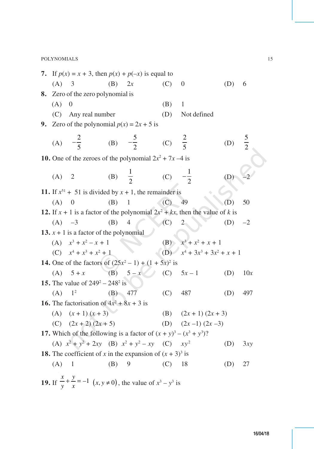 NCERT Exemplar Book for Class 9 Maths: Chapter 2 Polynomials - Page 3