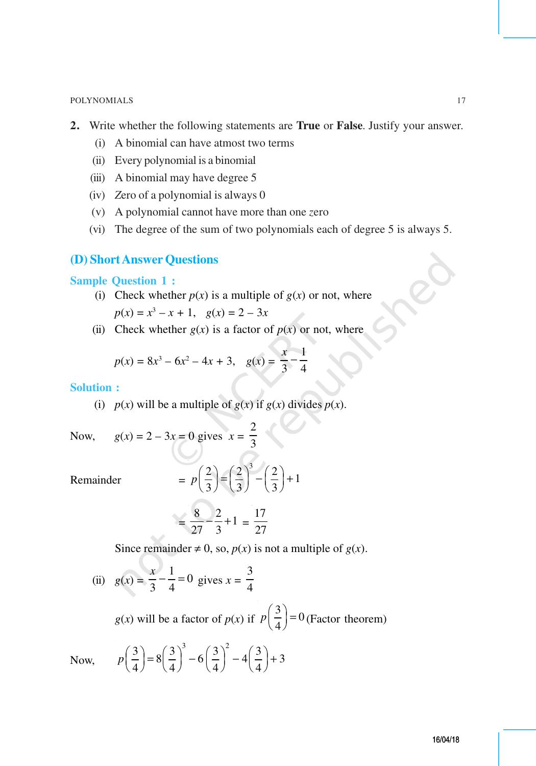 NCERT Exemplar Book for Class 9 Maths: Chapter 2 Polynomials - Page 5