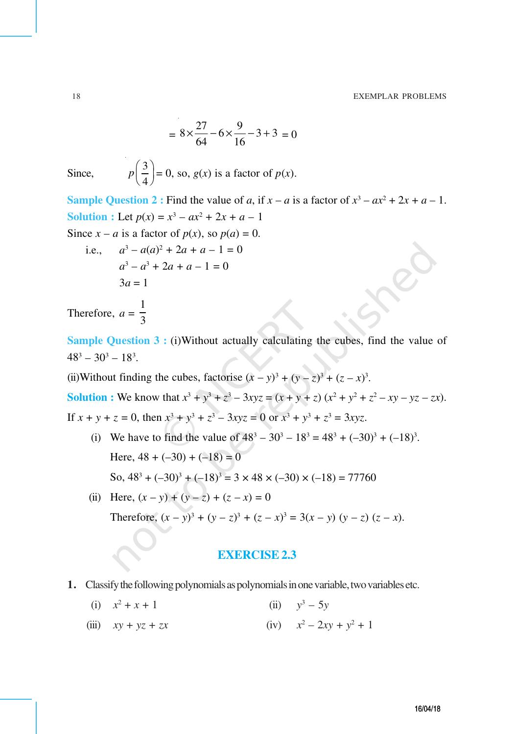 NCERT Exemplar Book for Class 9 Maths: Chapter 2 Polynomials - Page 6