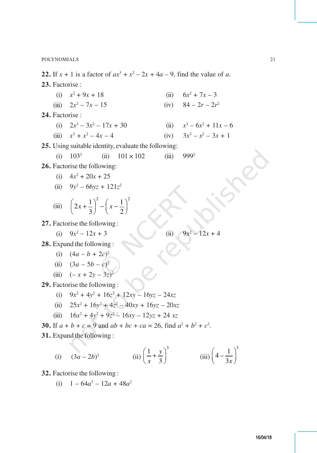 NCERT Exemplar Book for Class 9 Maths: Chapter 2 Polynomials - Page 9