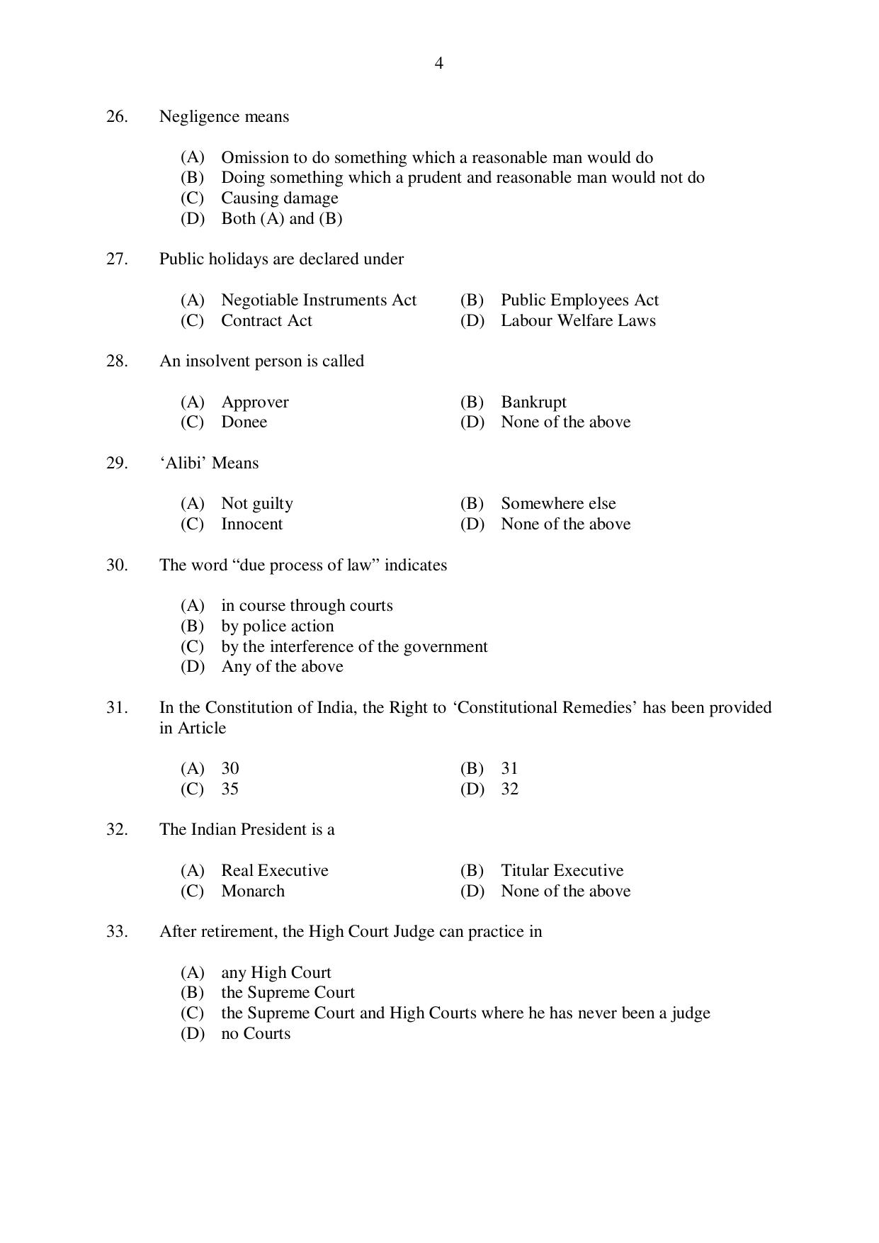 CUSAT CAT 2017 3 Year LLB Question Paper - Page 4