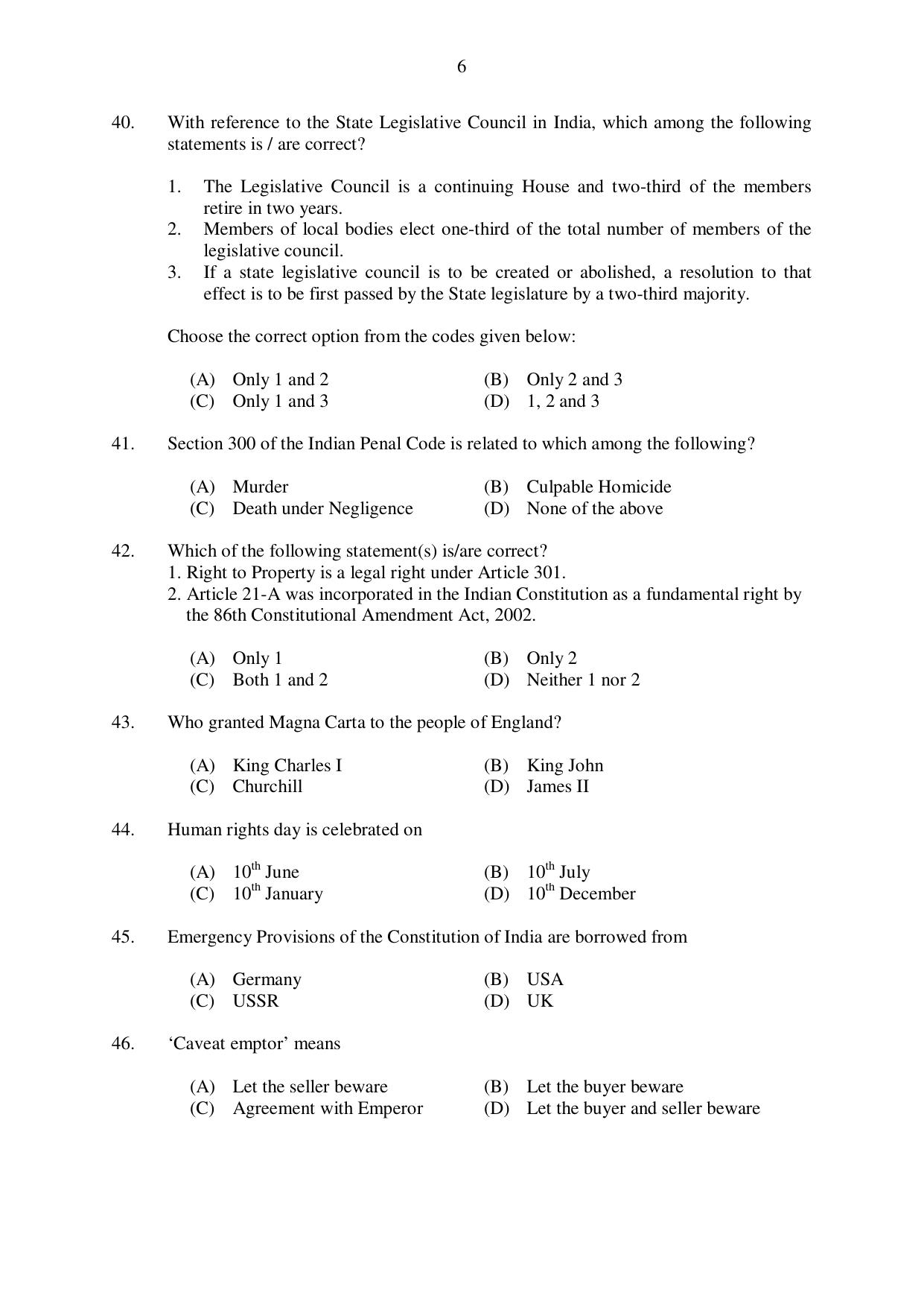 CUSAT CAT 2017 3 Year LLB Question Paper - Page 6