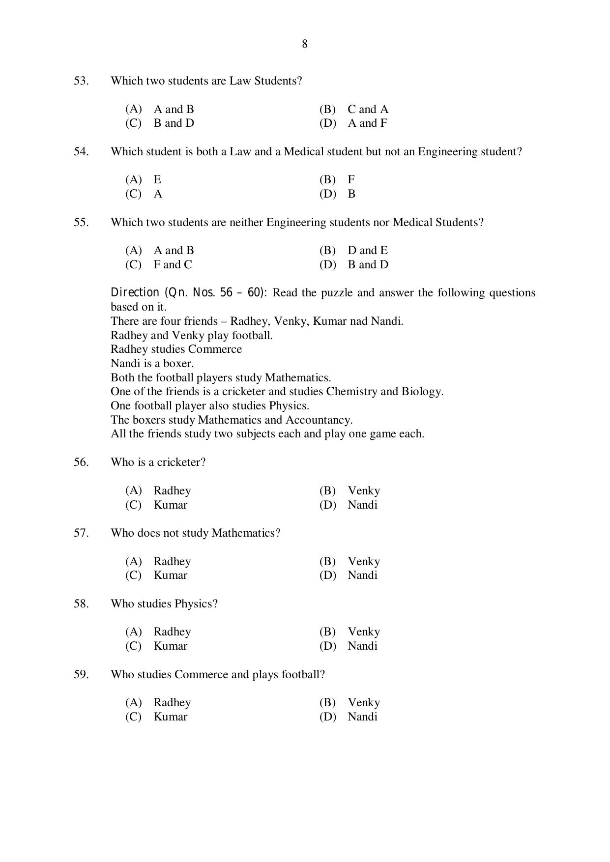 CUSAT CAT 2017 3 Year LLB Question Paper - Page 8