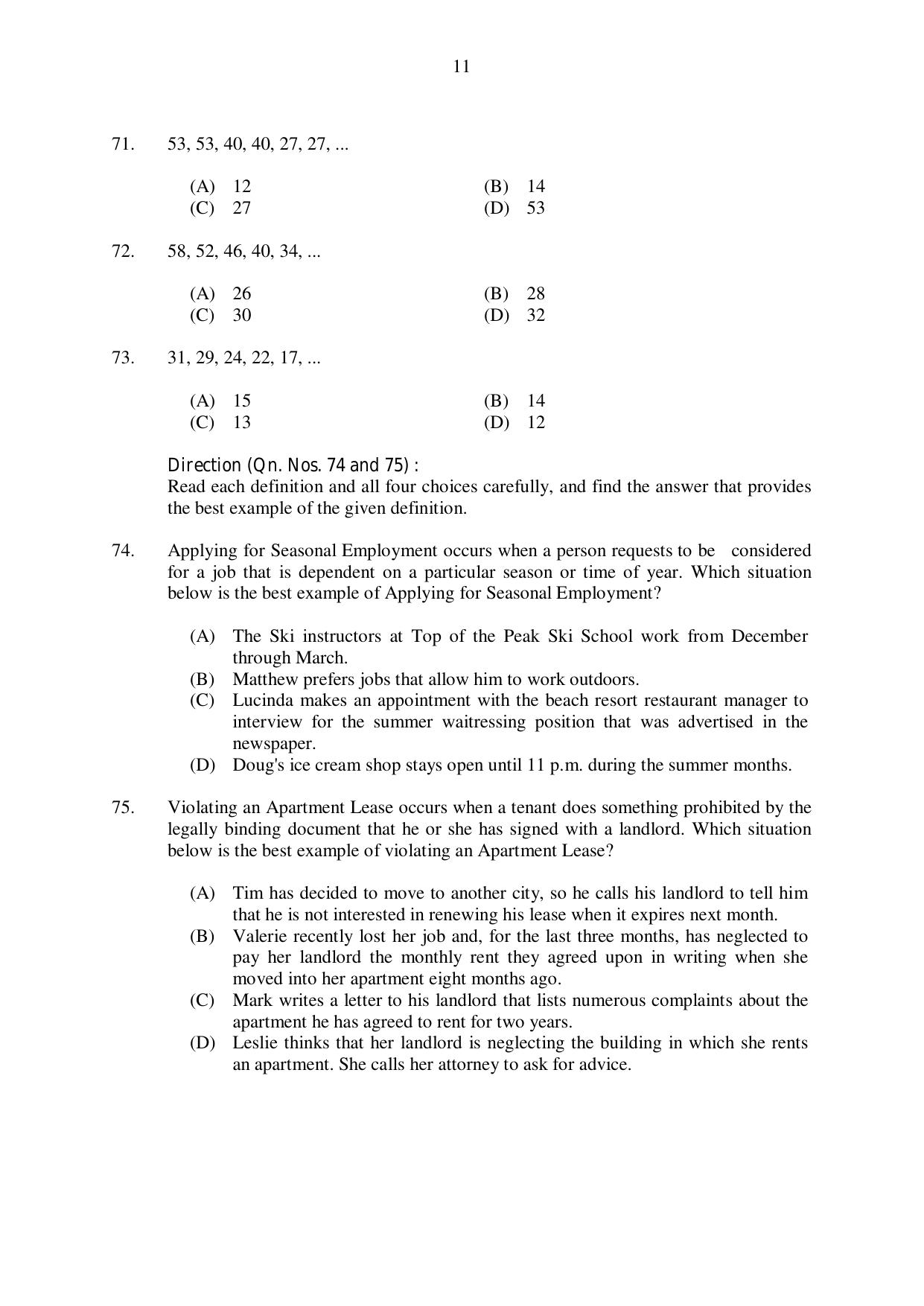 CUSAT CAT 2017 3 Year LLB Question Paper - Page 11