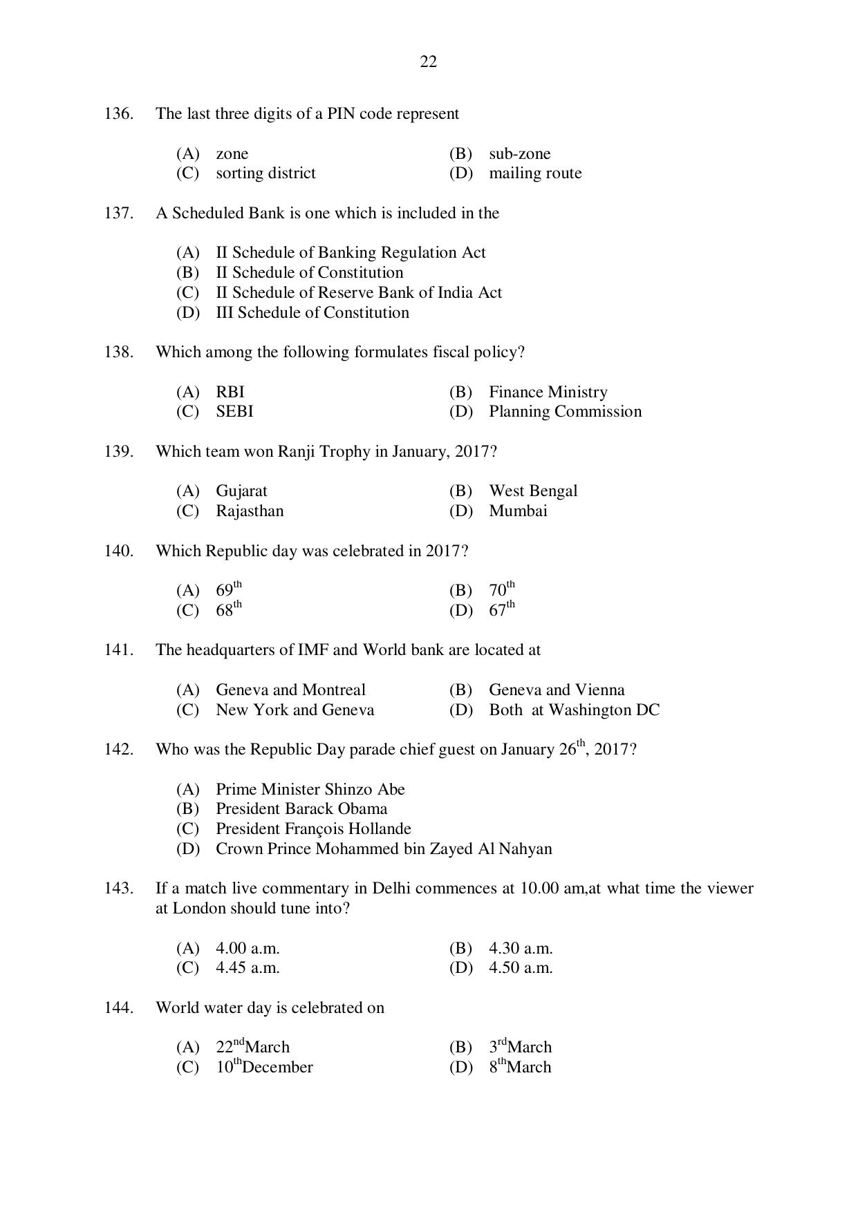 CUSAT CAT 2017 3 Year LLB Question Paper - Page 22