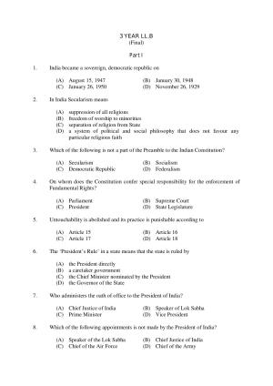 CUSAT CAT 2017 3 Year LLB Question Paper