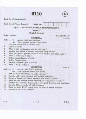 AP Inter 2nd Year Quality Control of Milk and Processing-II May-2019-Vocational Question Paper