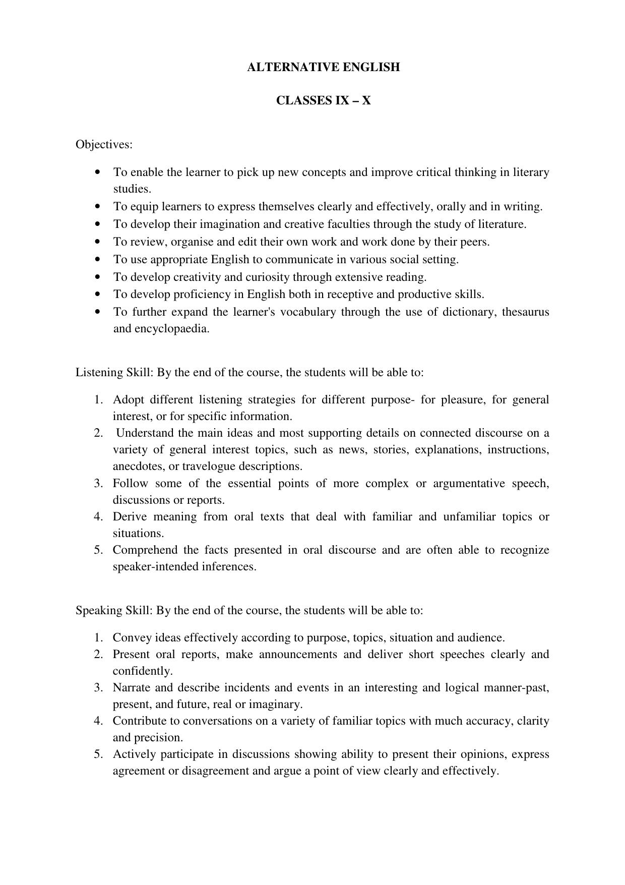 Mizoram Board Class 10 English Alternative Syllabus - Page 2