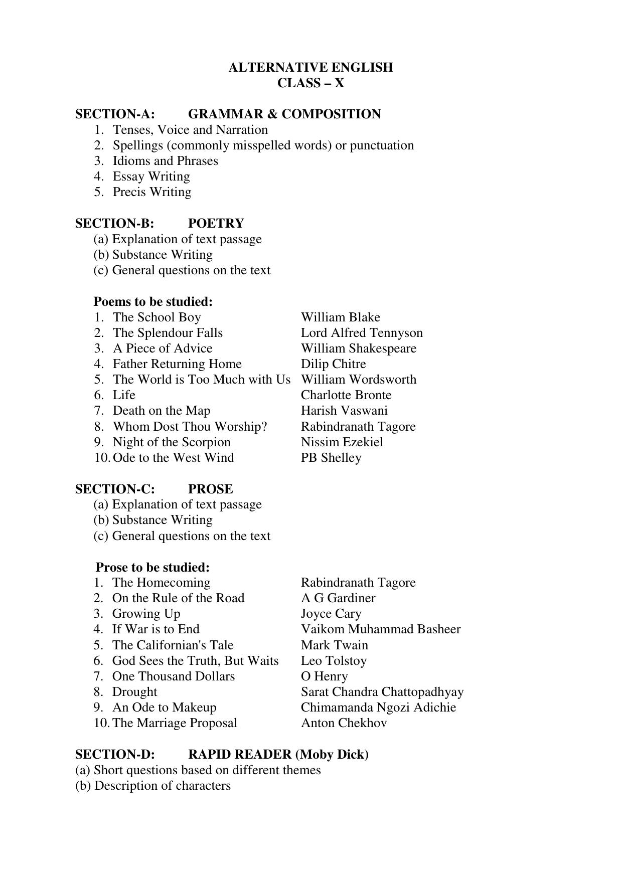 Mizoram Board Class 10 English Alternative Syllabus - Page 5