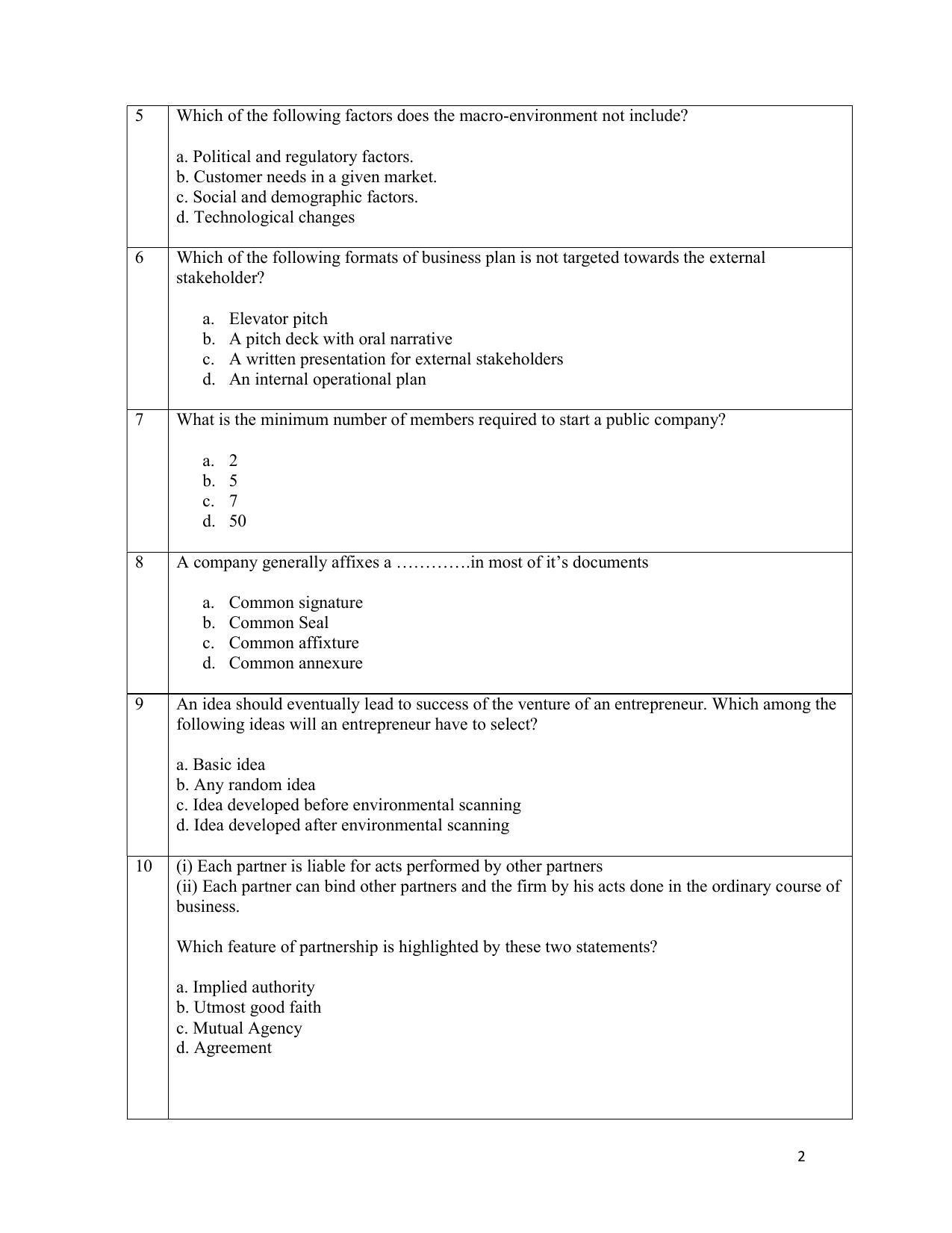 CBSE Class 12th Entrepreneurship Sample Question Paper 2021-22 - Page 2