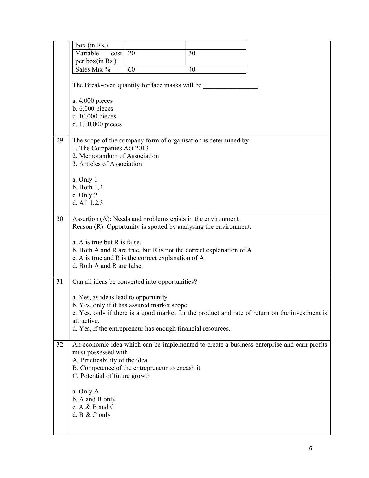 CBSE Class 12th Entrepreneurship Sample Question Paper 2021-22 - Page 6