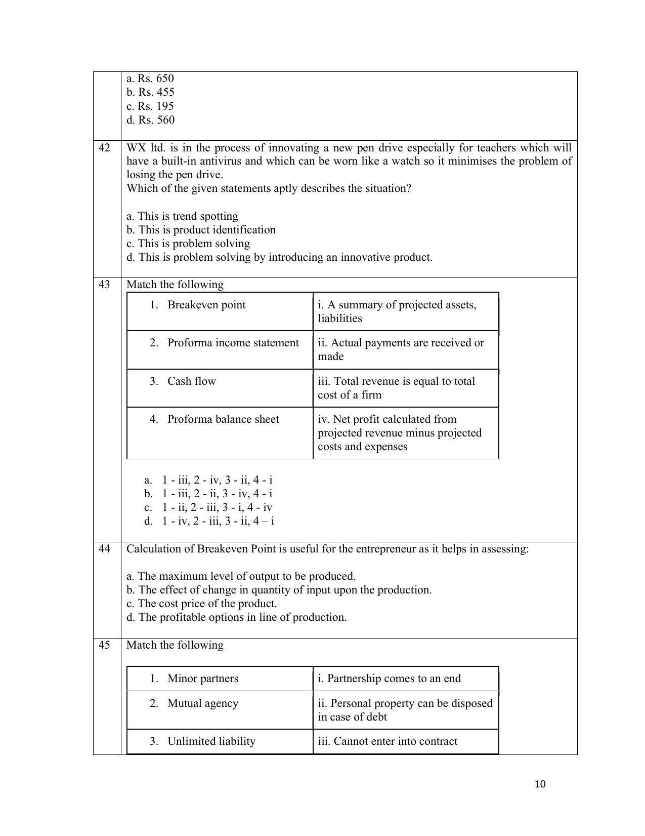 CBSE Class 12th Entrepreneurship Sample Question Paper 2021-22 - Page 10