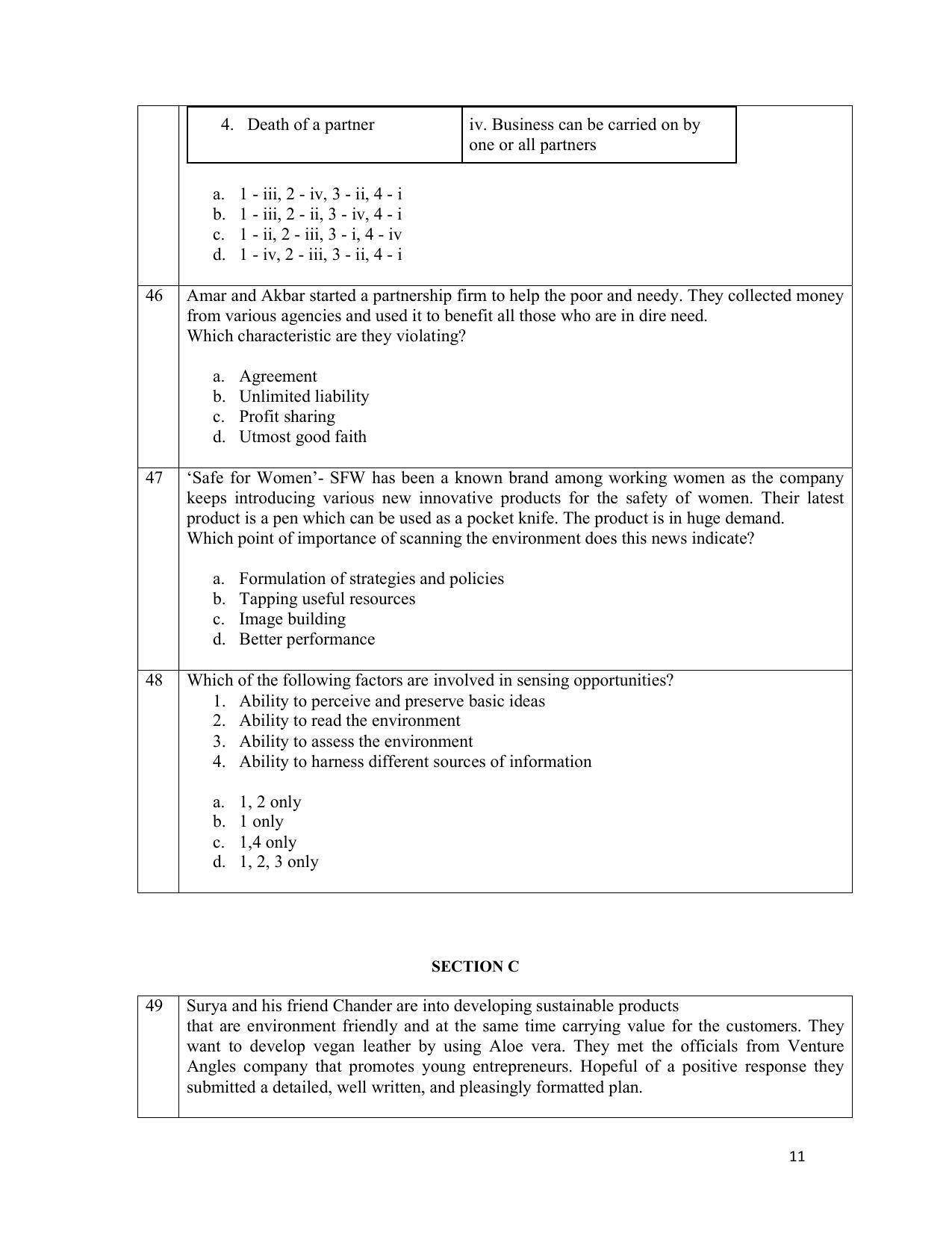 CBSE Class 12th Entrepreneurship Sample Question Paper 2021-22 - Page 11