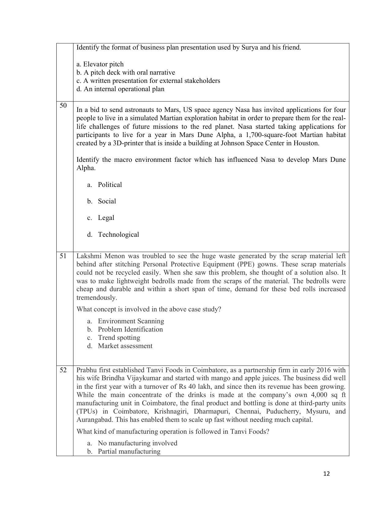 CBSE Class 12th Entrepreneurship Sample Question Paper 2021-22 - Page 12