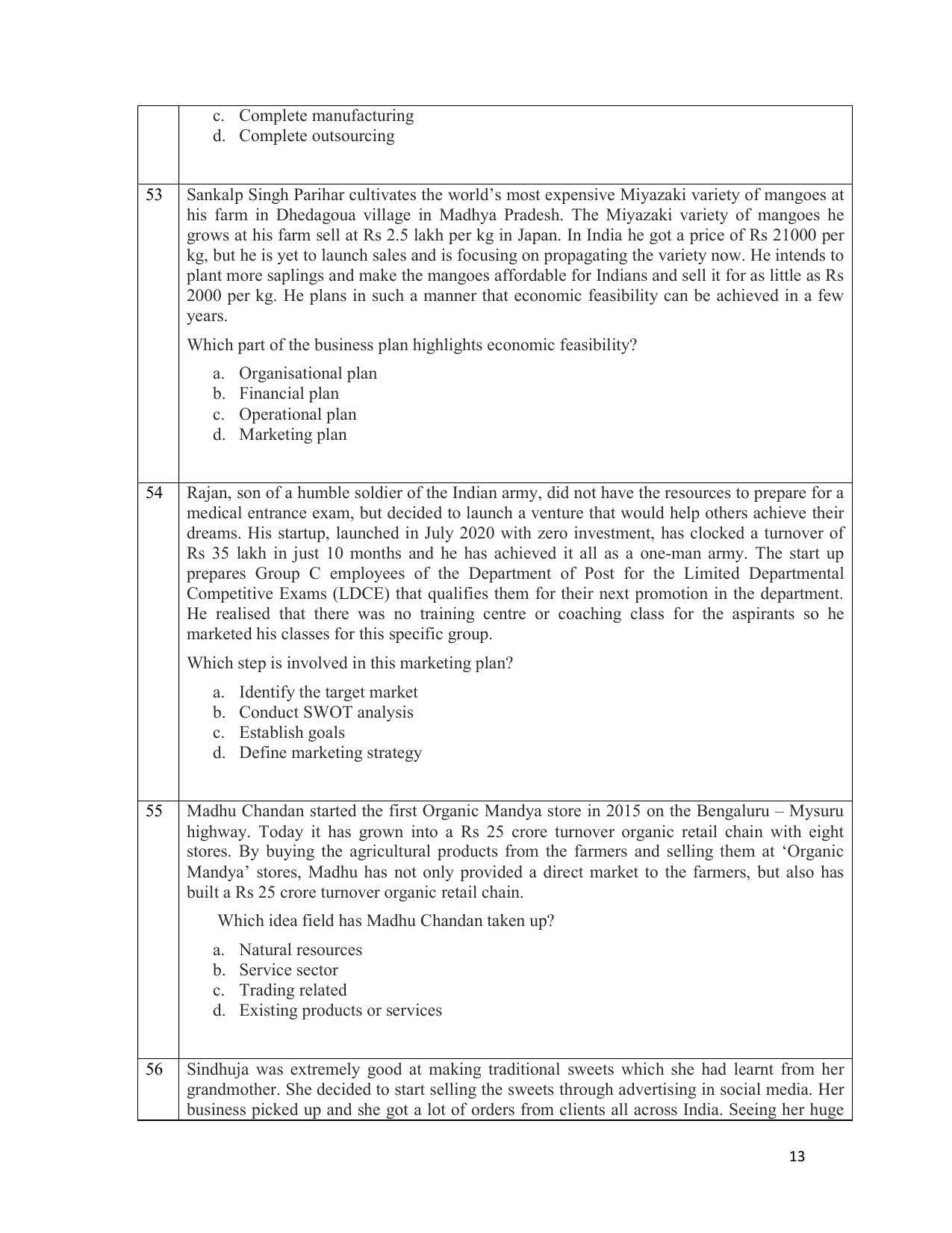 CBSE Class 12th Entrepreneurship Sample Question Paper 2021-22 - Page 13