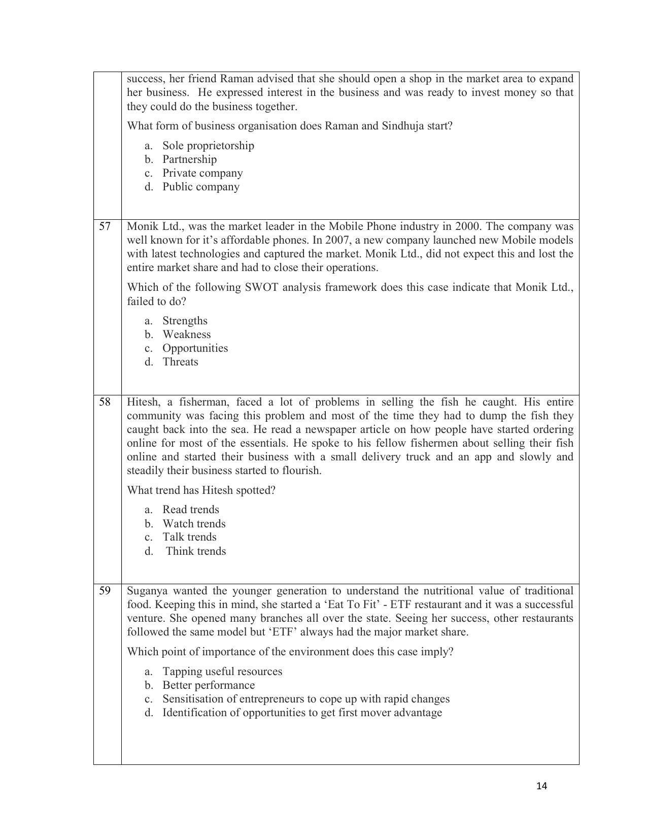 CBSE Class 12th Entrepreneurship Sample Question Paper 2021-22 - Page 14