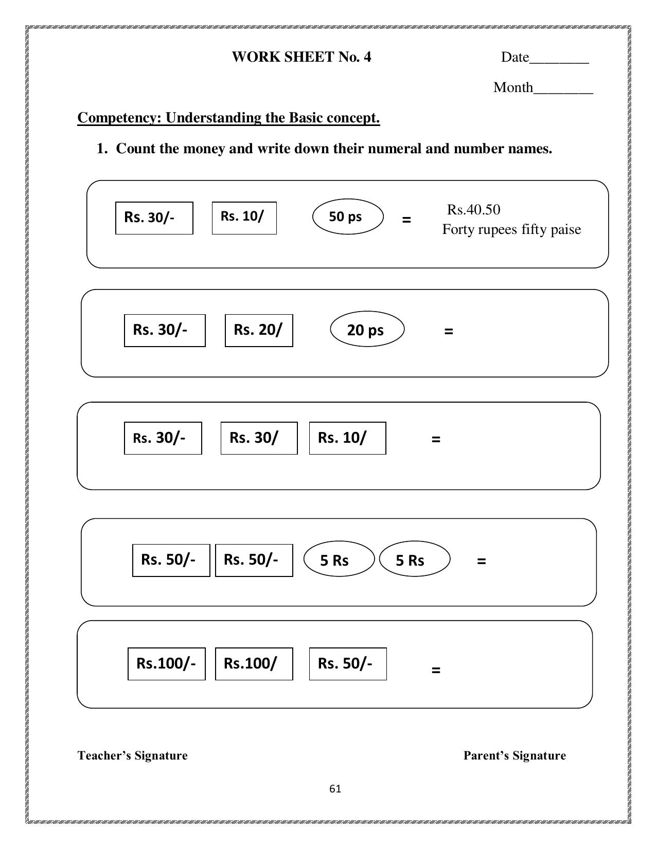 Worksheet for Class 3 Mathematics Assignment 75 - Page 1