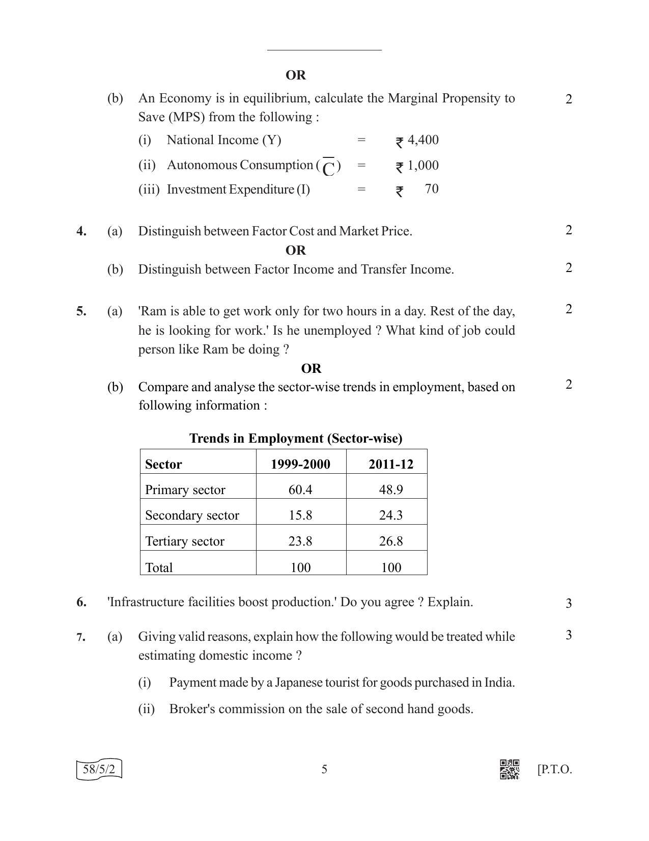 CBSE Class 12 58-5-2 (Economics) 2022 Question Paper - Page 5