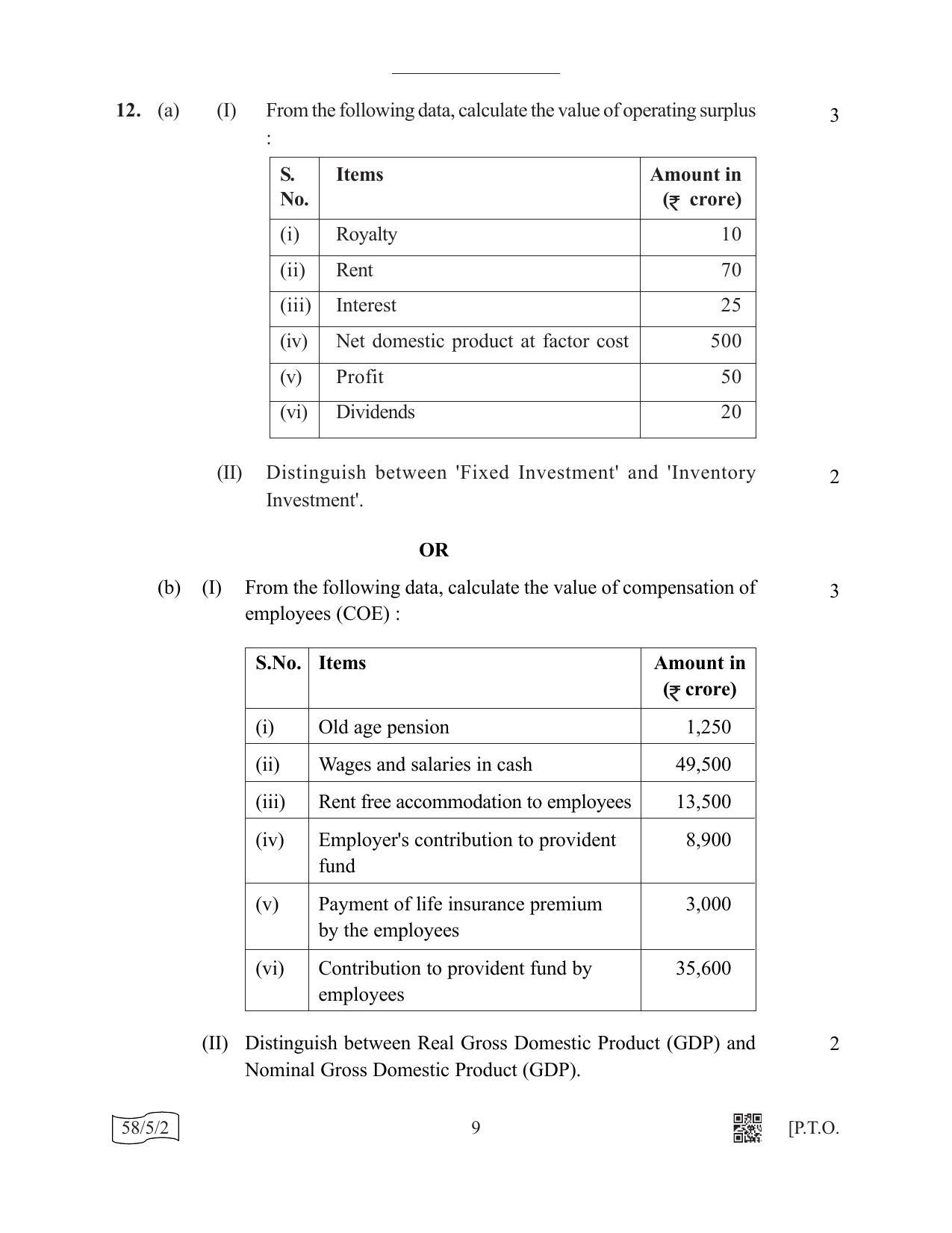 CBSE Class 12 58-5-2 (Economics) 2022 Question Paper - Page 9