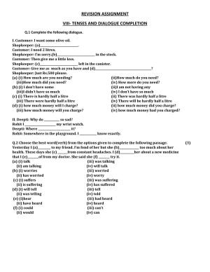 CBSE Class 8 English Worksheet Tenses And Dialogue Completion Assignment 1