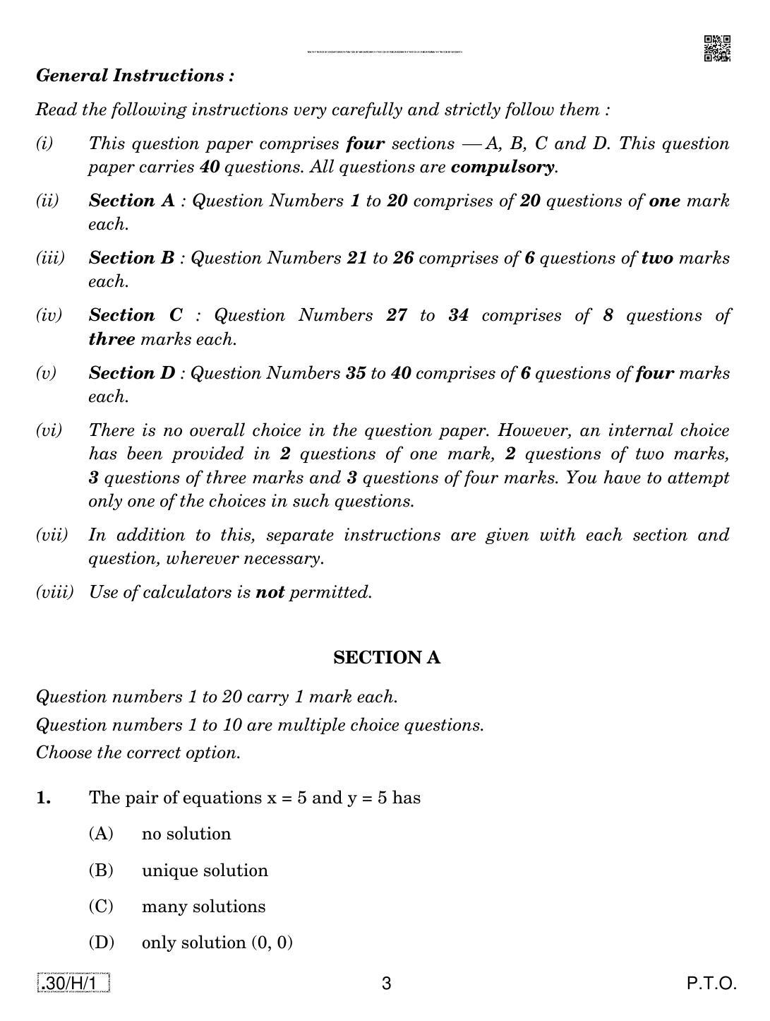 CBSE Class 10 30-C-1 - Maths (Standard) 2020 Compartment Question Paper - Page 3