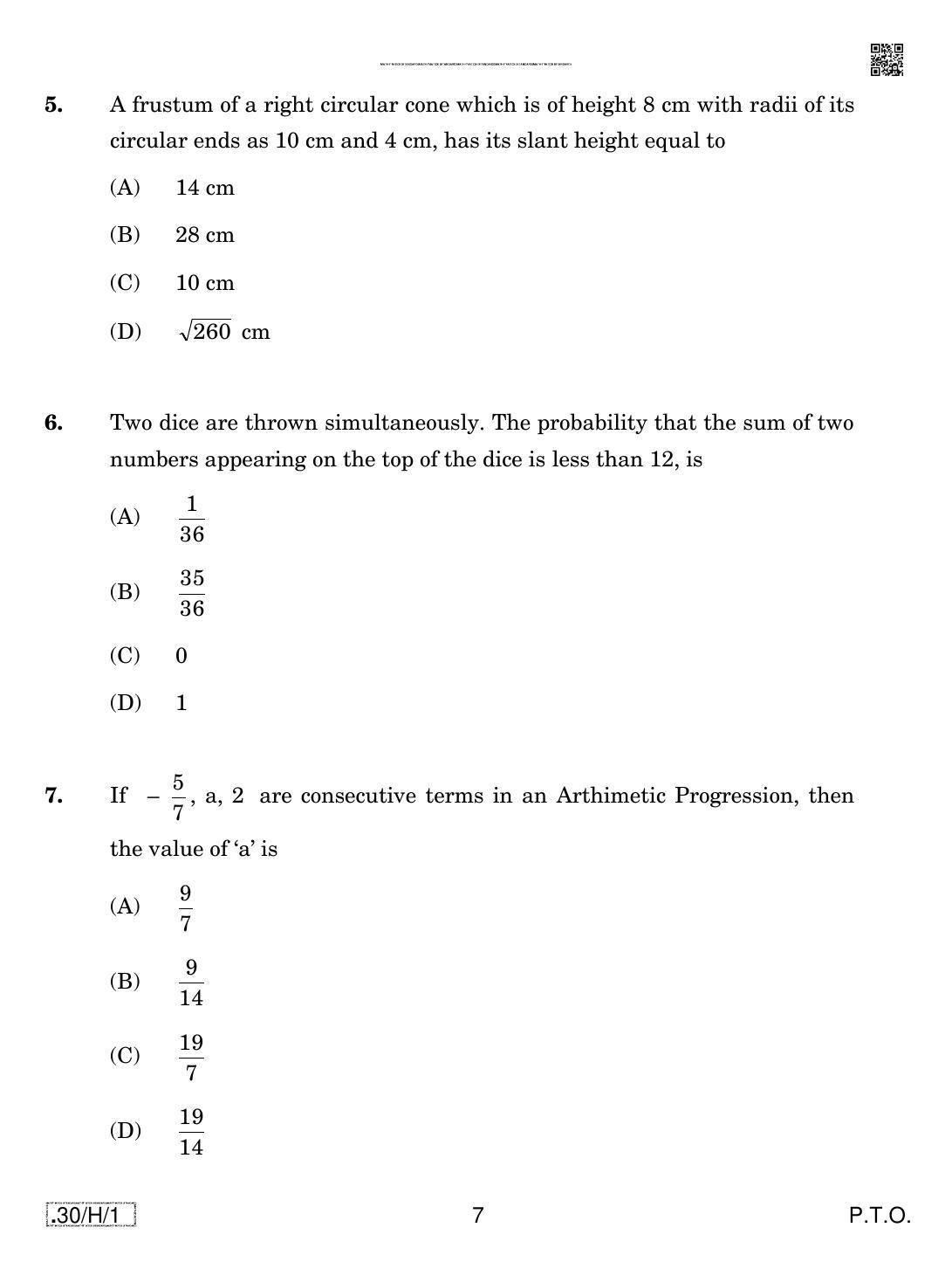 CBSE Class 10 30-C-1 - Maths (Standard) 2020 Compartment Question Paper - Page 7