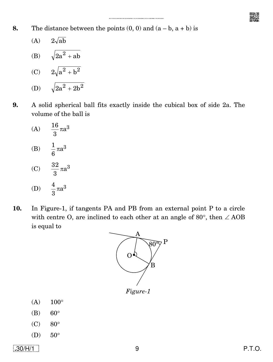 CBSE Class 10 30-C-1 - Maths (Standard) 2020 Compartment Question Paper - Page 9