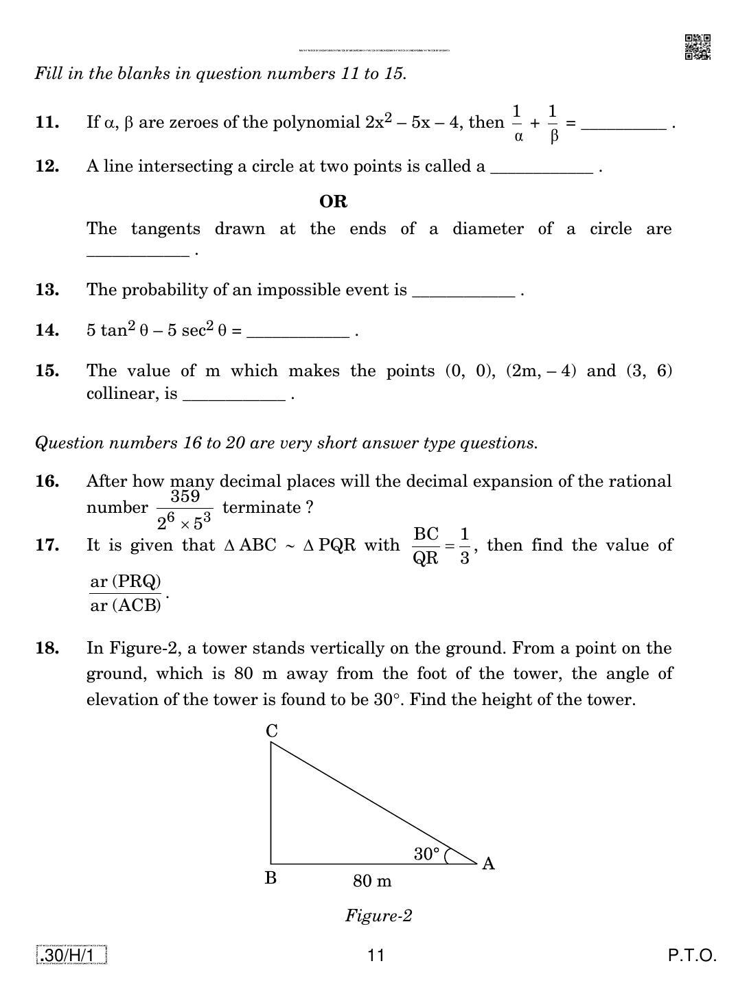 CBSE Class 10 30-C-1 - Maths (Standard) 2020 Compartment Question Paper - Page 11