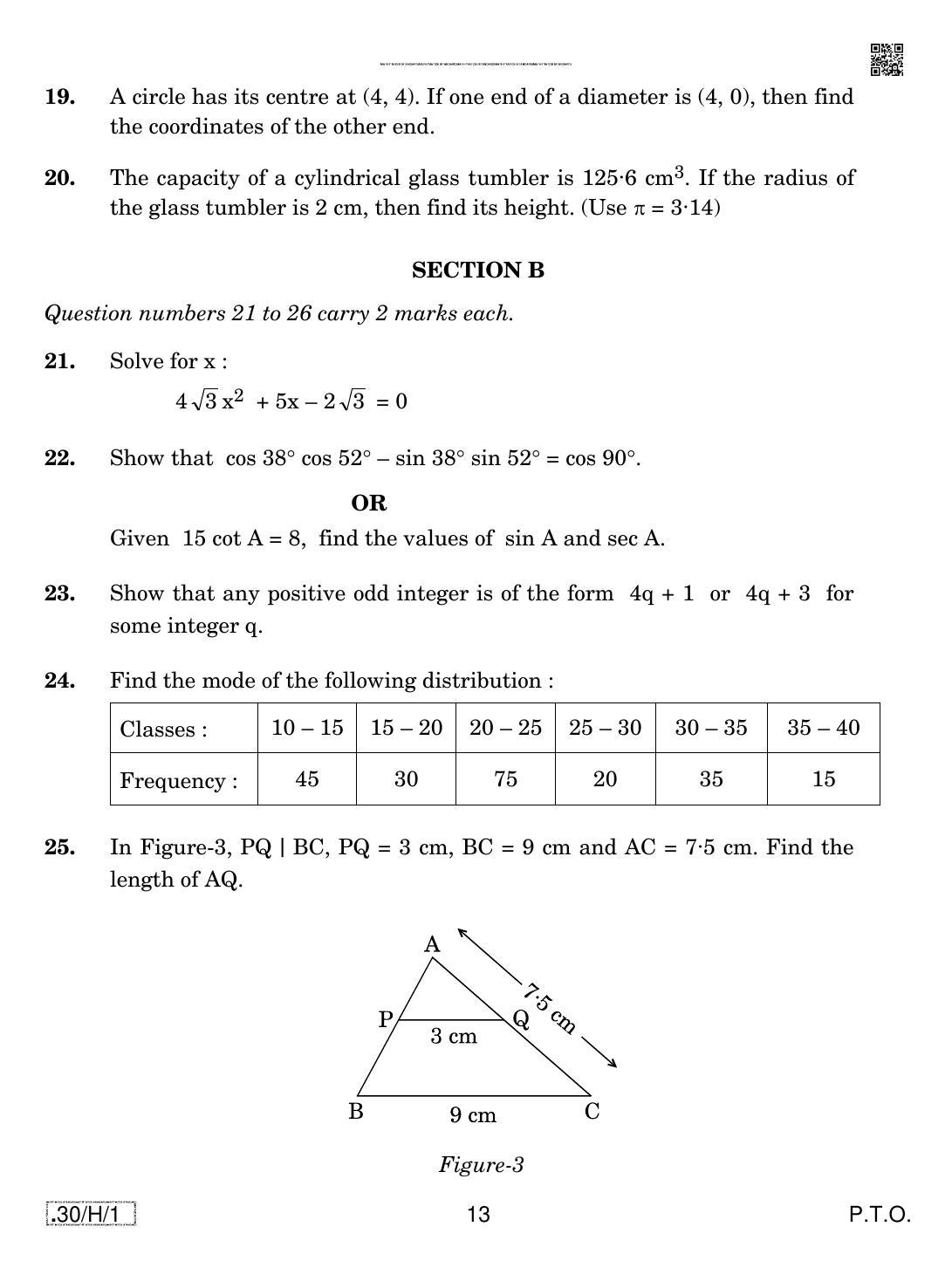 CBSE Class 10 30-C-1 - Maths (Standard) 2020 Compartment Question Paper - Page 13