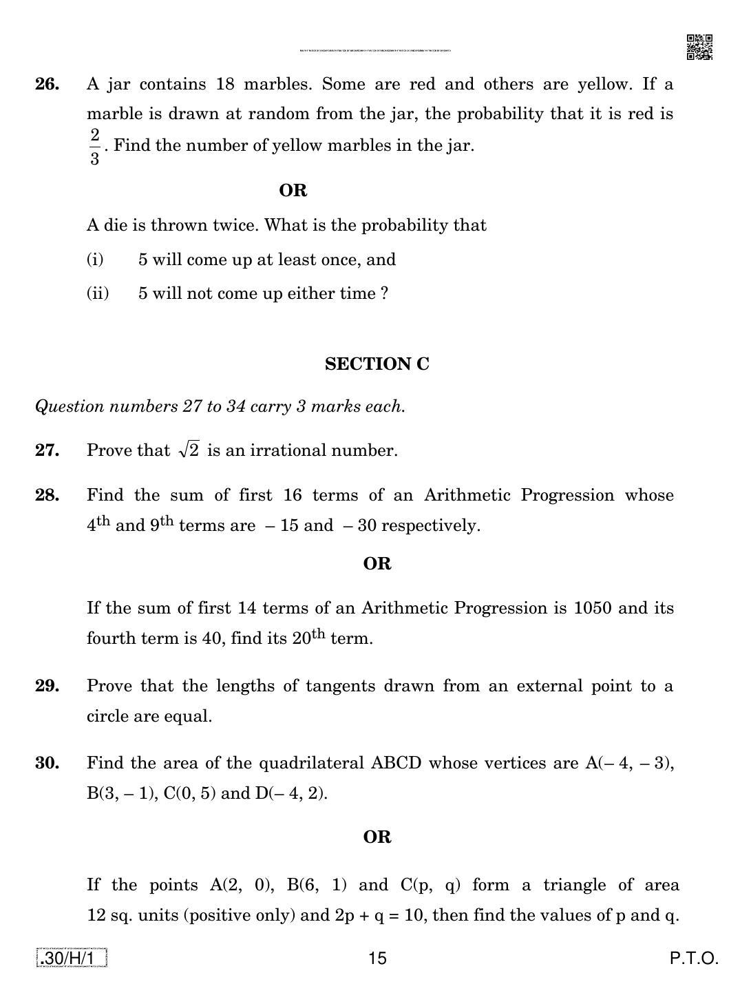 CBSE Class 10 30-C-1 - Maths (Standard) 2020 Compartment Question Paper - Page 15