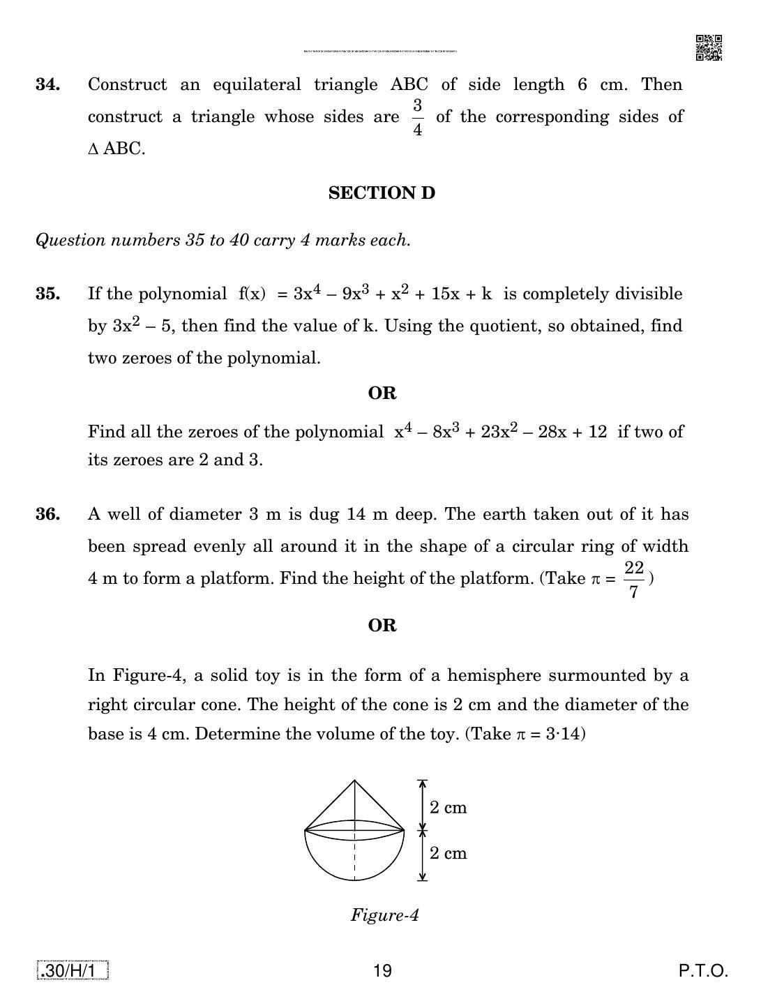 CBSE Class 10 30-C-1 - Maths (Standard) 2020 Compartment Question Paper - Page 19