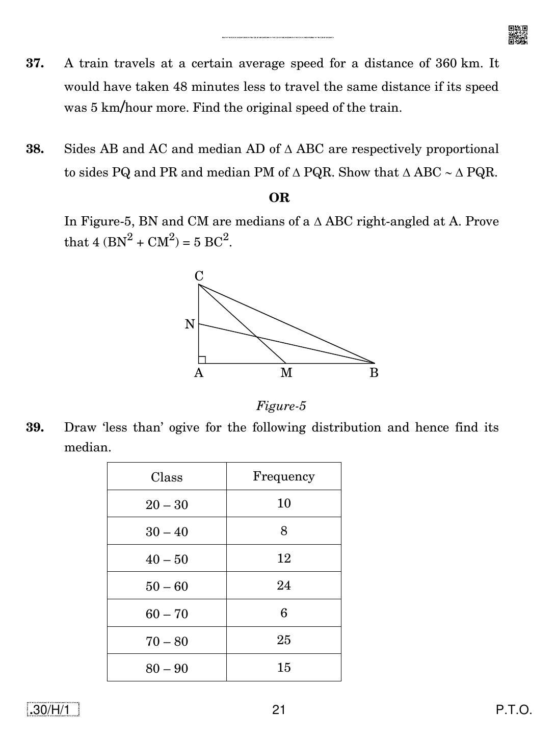CBSE Class 10 30-C-1 - Maths (Standard) 2020 Compartment Question Paper - Page 21