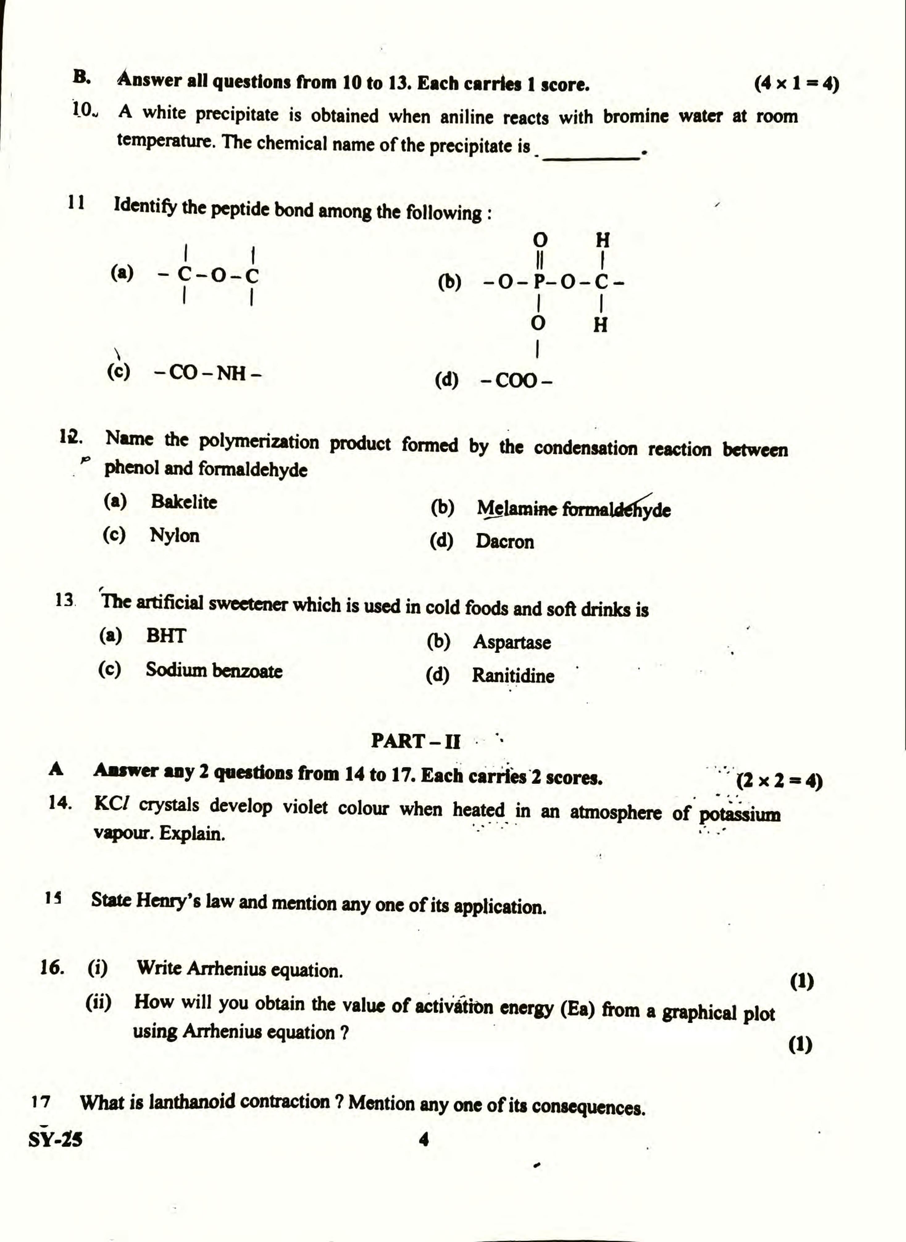 Kerala Plus Two 2022 Chemistry Question Paper - Page 3