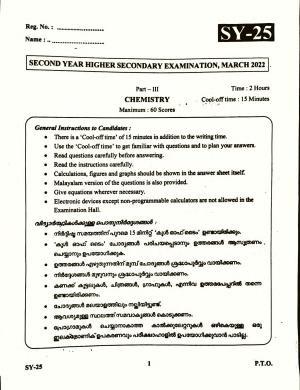 Kerala Plus Two 2022 Chemistry Question Paper