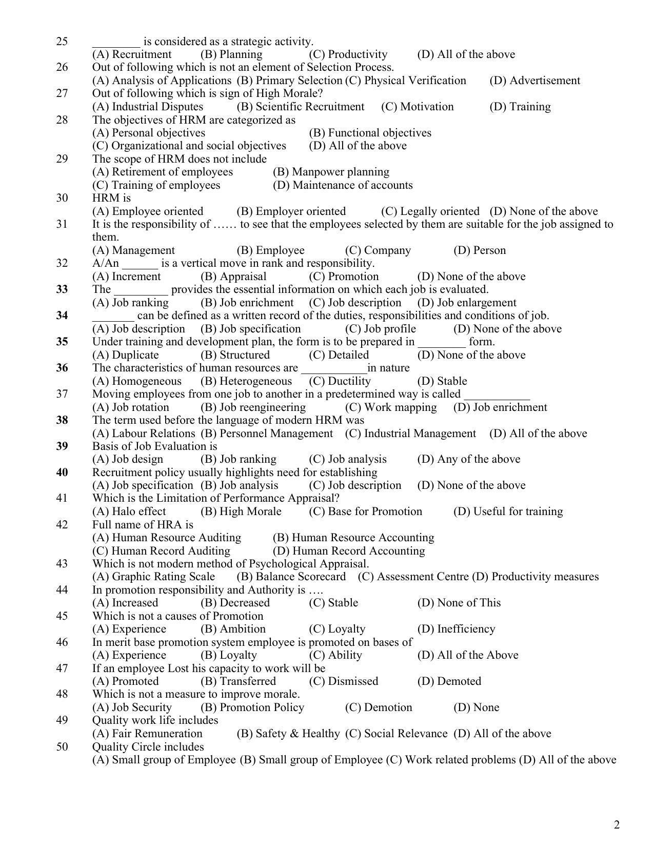 Hemchand North Gujarat University Sample Paper July-Sept 2021:B.Com. Semester-I (Old Course) Human Resource Management (Theory) - Page 2