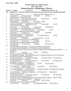 Hemchand North Gujarat University Sample Paper July-Sept 2021:B.Com. Semester-I (Old Course) Human Resource Management (Theory)