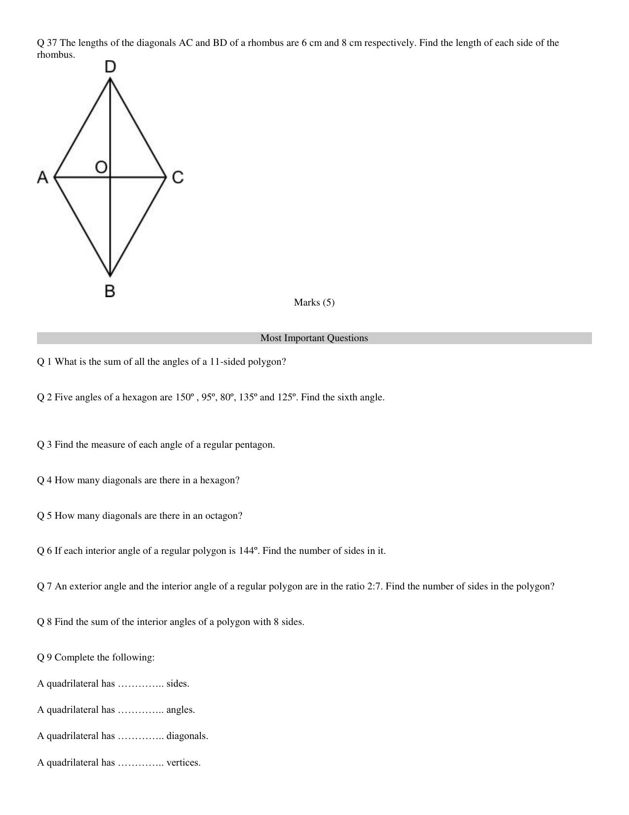 CBSE Worksheets for Class 8 Mathematics Understanding Quadrilaterals Assignment 12 - Page 11