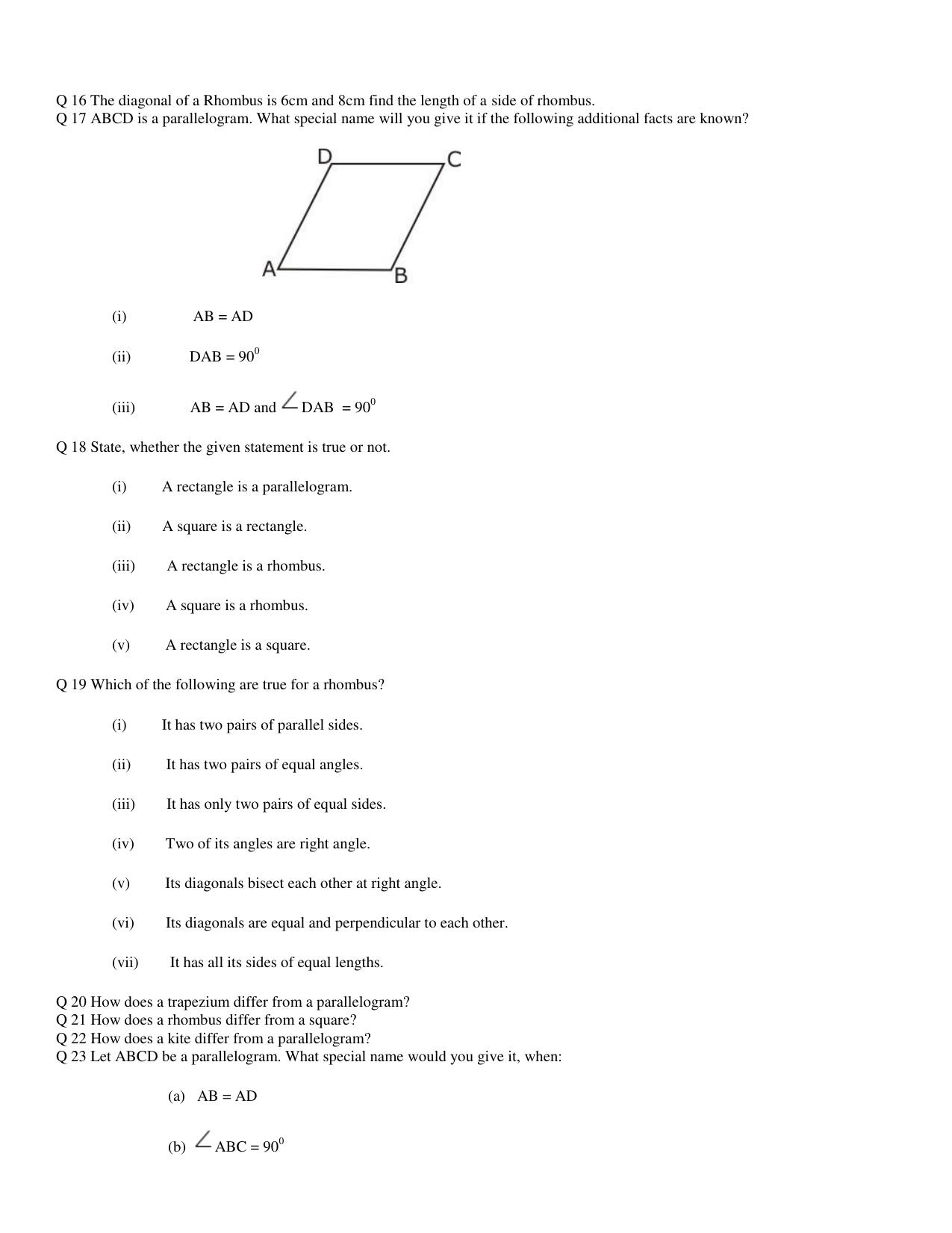 CBSE Worksheets for Class 8 Mathematics Understanding Quadrilaterals Assignment 12 - Page 13