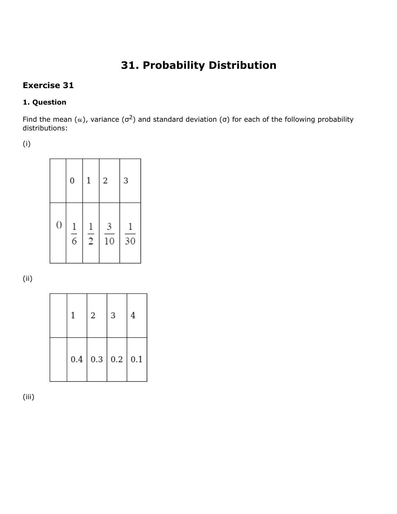 Chapter 31: Probability Distribution Solutions: RS Aggarwal Class 12 Solutions - Page 1