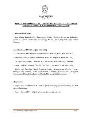 GU ART Travel & Tourism Management (MTTM) Syllabus