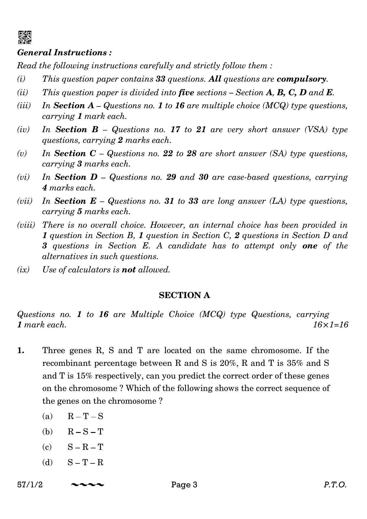 CBSE Class 12 57-1-2 Biology 2023 Question Paper - Page 3