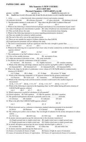 Hemchand North Gujarat University Sample Paper July-Sept 2021:  M.Sc Semester-3 CH N N-605 (P)-(A)-SE Paper Code - 6018 (New Course)
