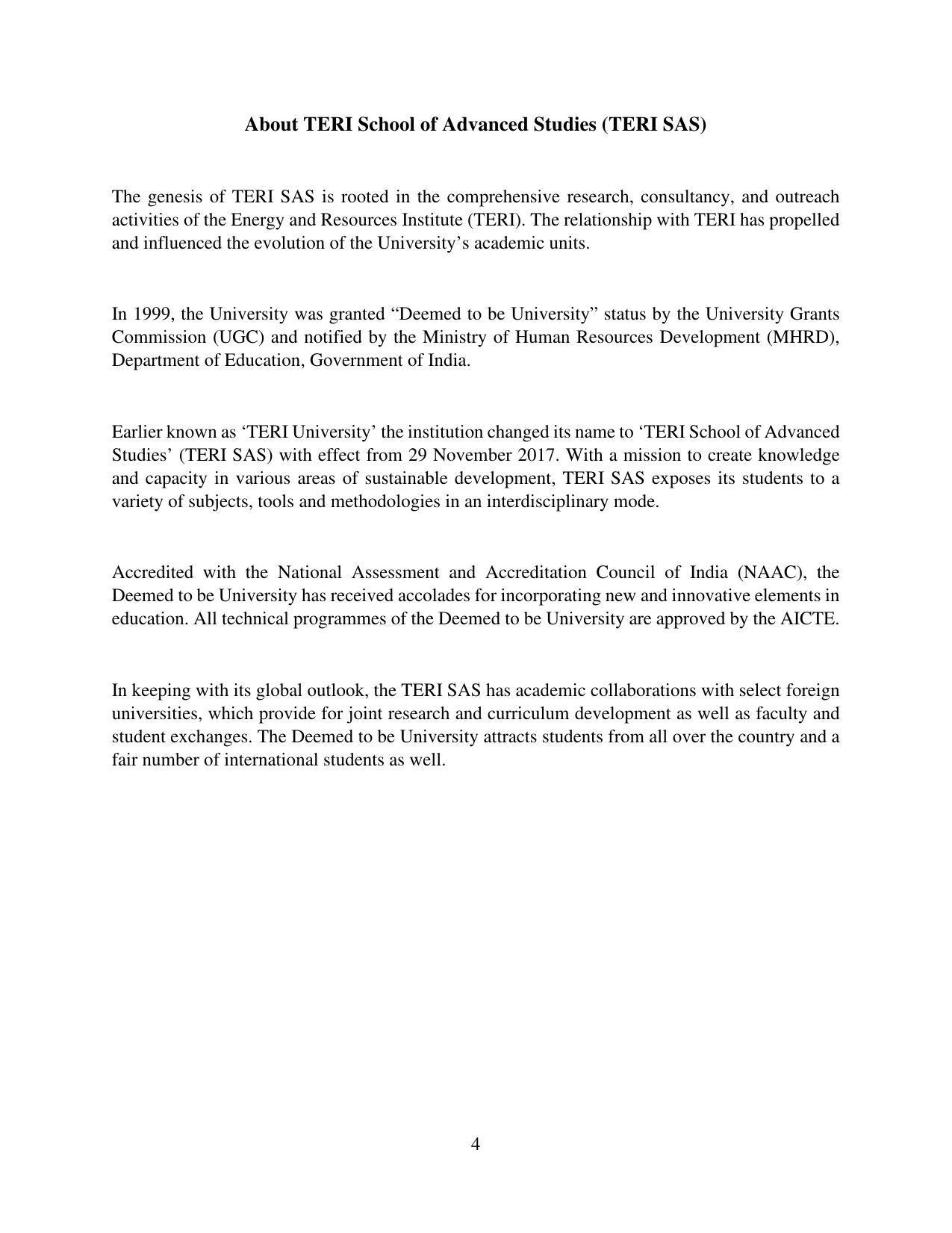 TERI University, Delhi Information Brochure Prospectus 2021-22 - Page 4