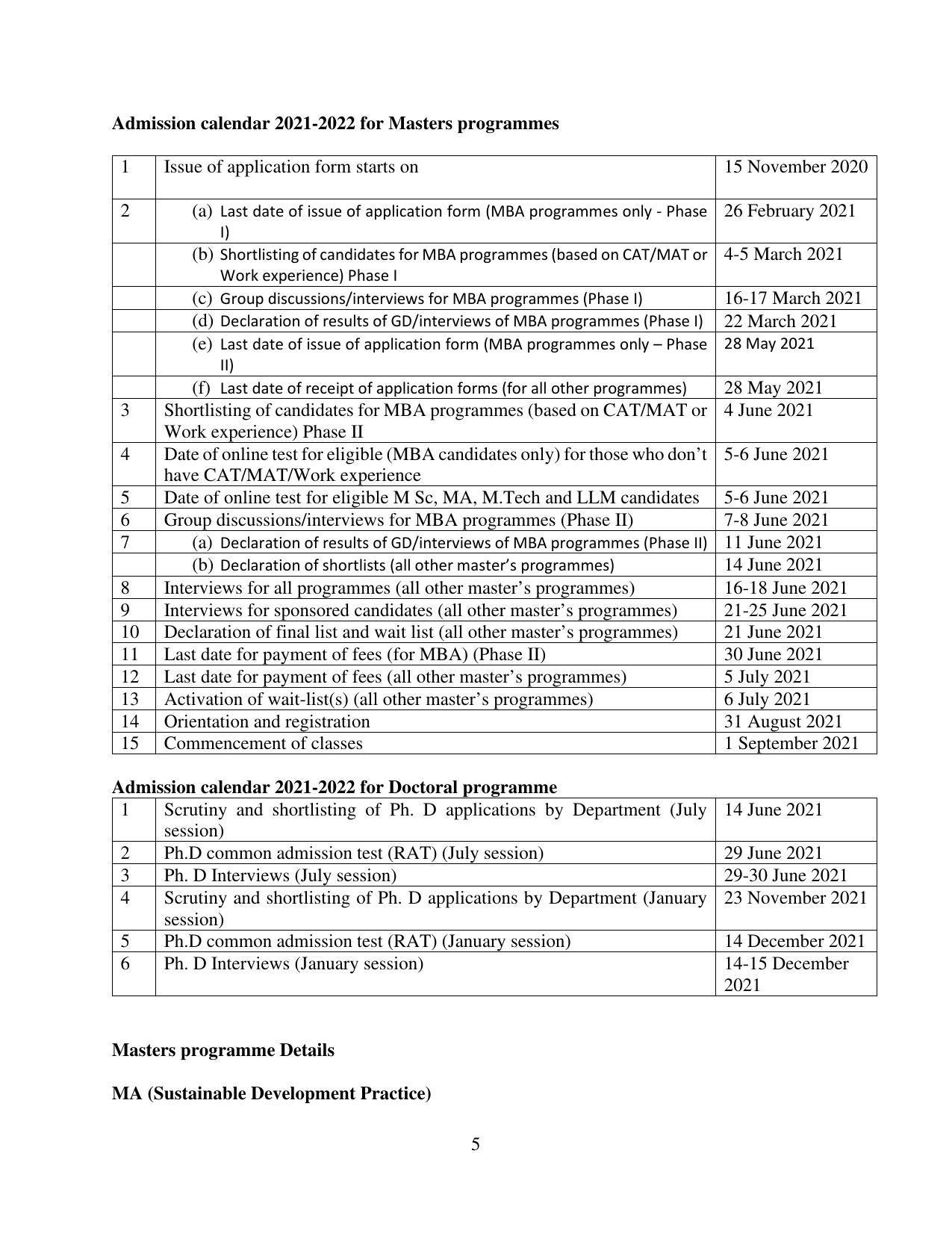 TERI University, Delhi Information Brochure Prospectus 2021-22 - Page 5