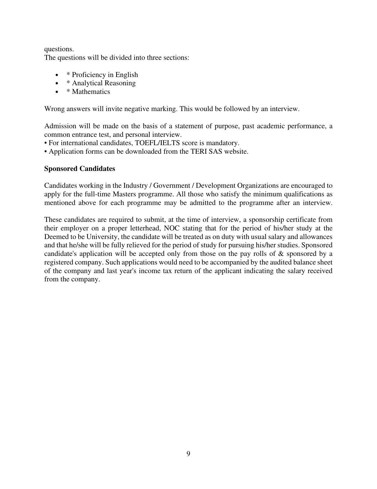 TERI University, Delhi Information Brochure Prospectus 2021-22 - Page 9