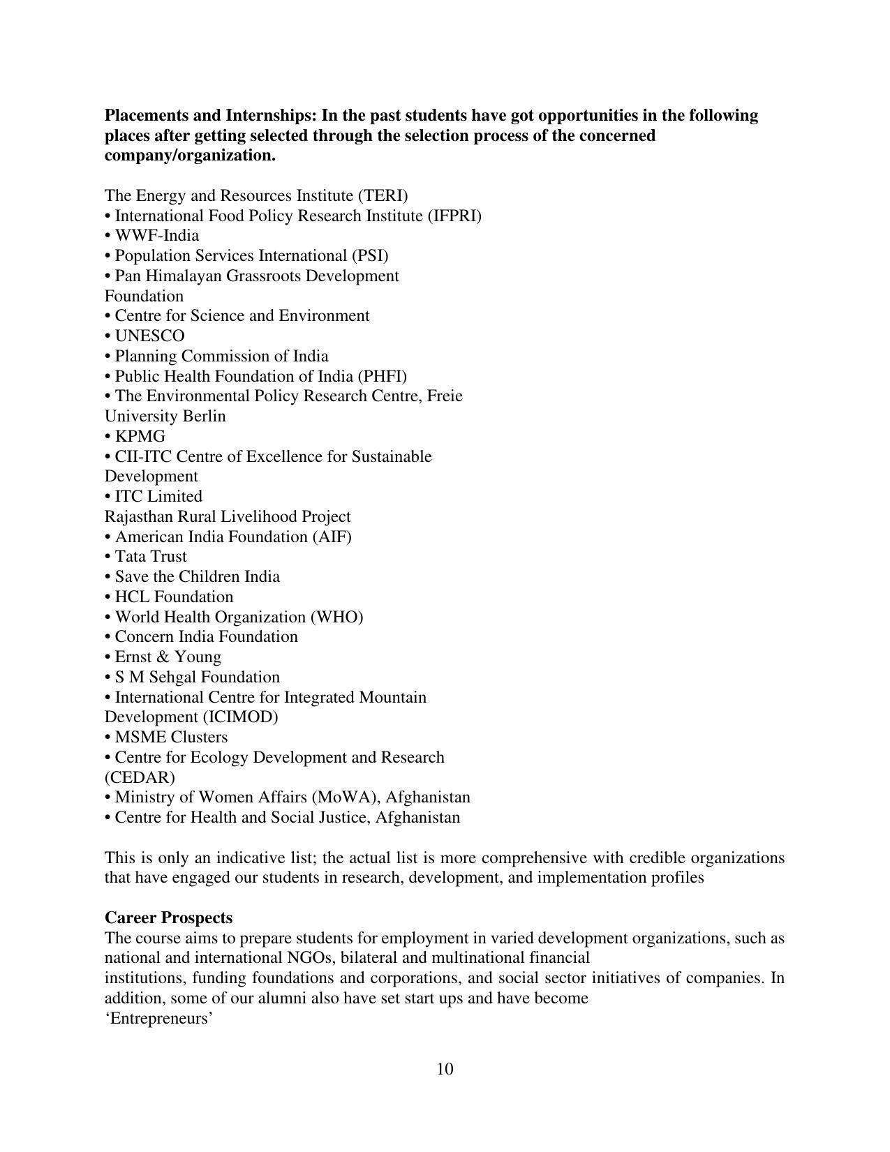 TERI University, Delhi Information Brochure Prospectus 2021-22 - Page 10