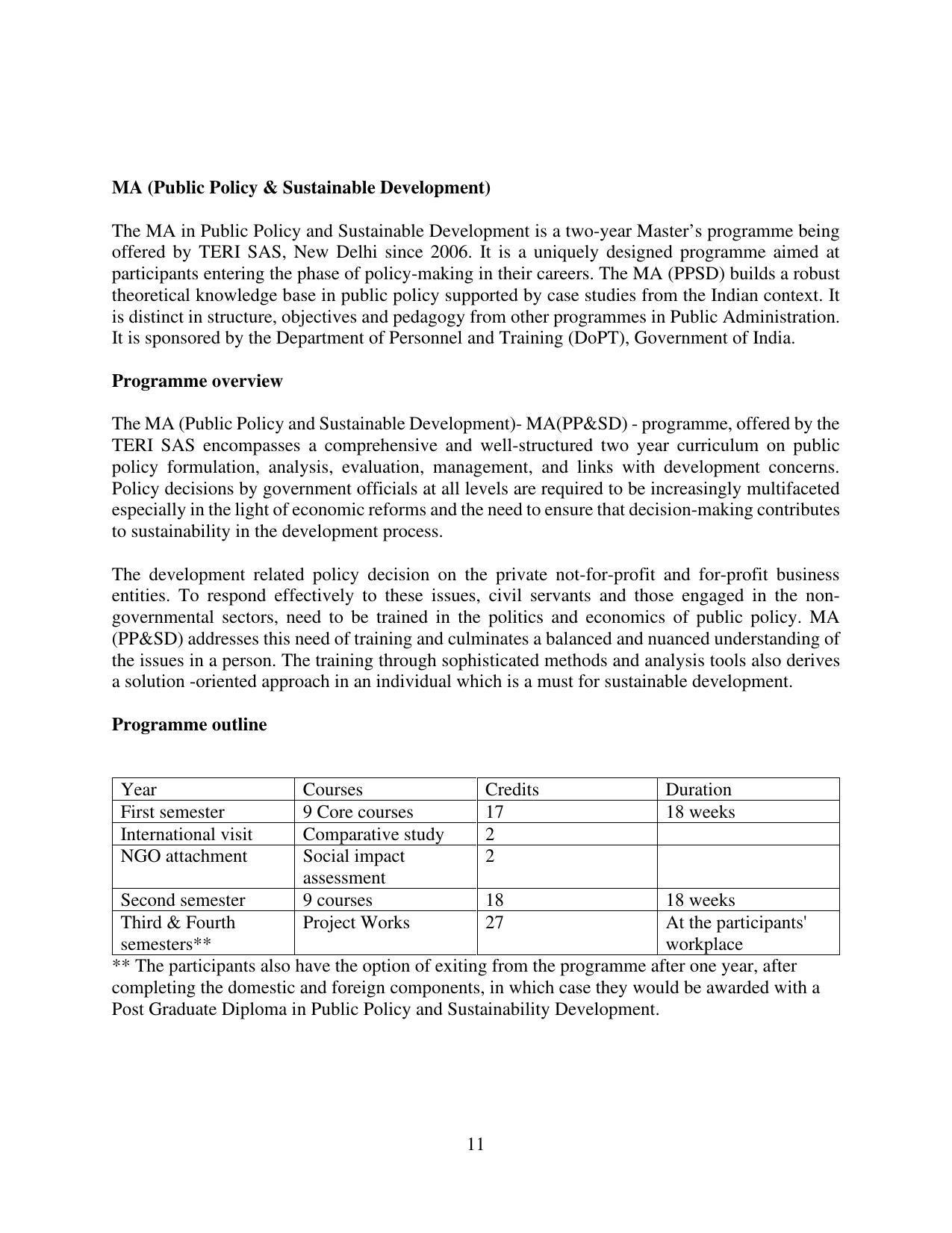 TERI University, Delhi Information Brochure Prospectus 2021-22 - Page 11