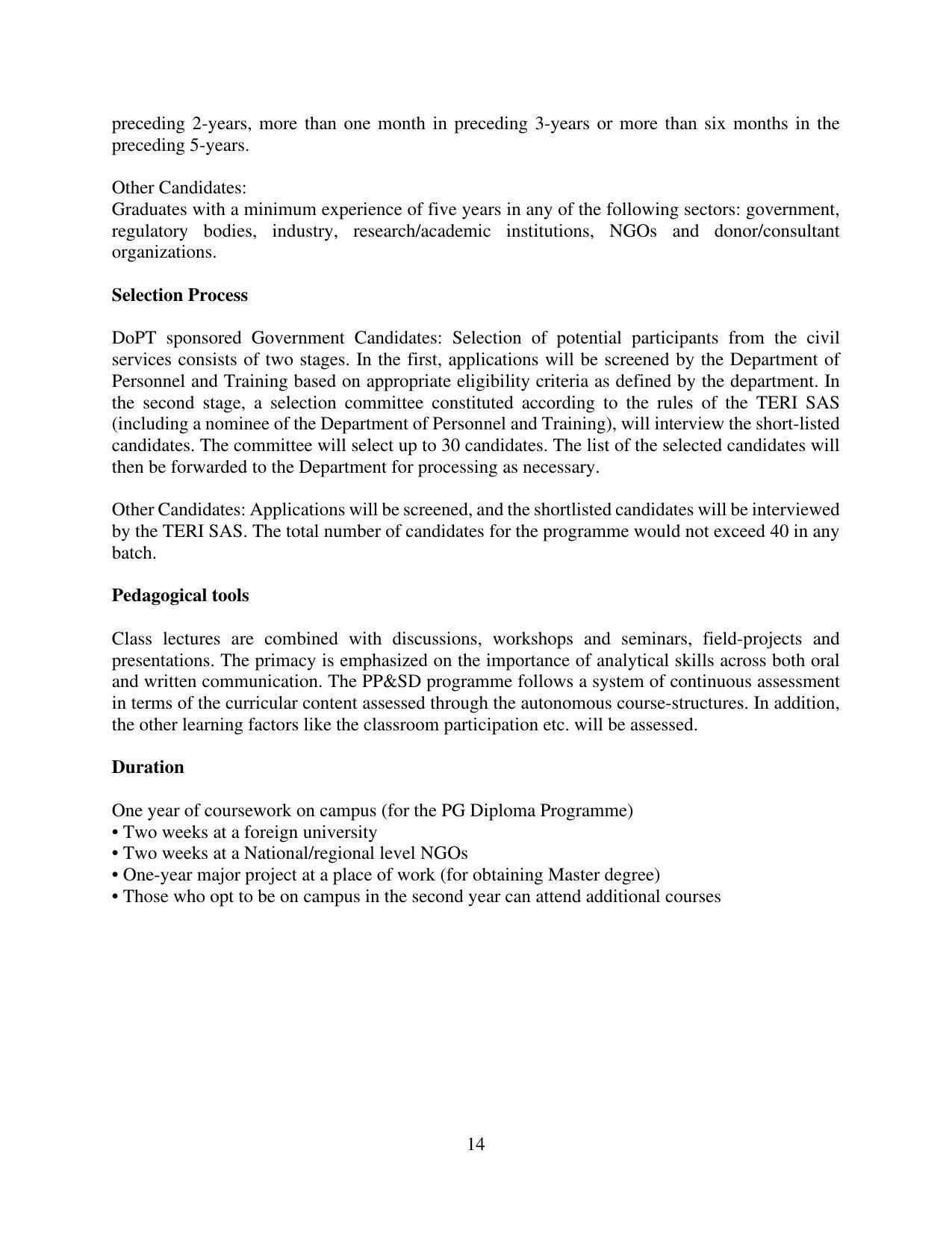 TERI University, Delhi Information Brochure Prospectus 2021-22 - Page 14
